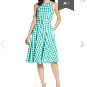 Eliza J Halter Neck Gingham Fit & Flare Dress 6